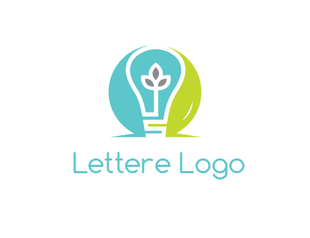 negative spacing line art bulb in circle with leaves