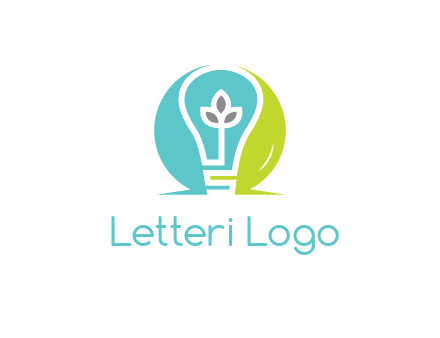 negative spacing line art bulb in circle with leaves