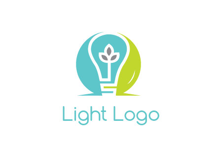 negative spacing line art bulb in circle with leaves