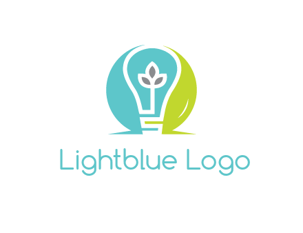 negative spacing line art bulb in circle with leaves