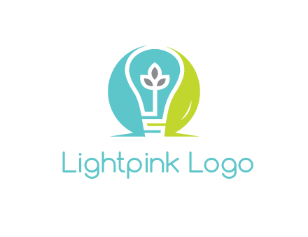 negative spacing line art bulb in circle with leaves