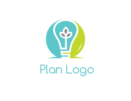 negative spacing line art bulb in circle with leaves