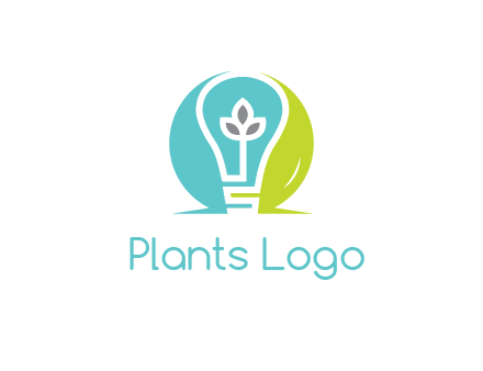 negative spacing line art bulb in circle with leaves