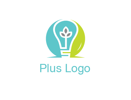 negative spacing line art bulb in circle with leaves