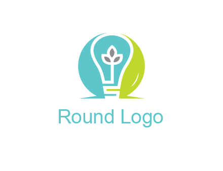 negative spacing line art bulb in circle with leaves