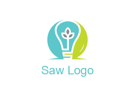 negative spacing line art bulb in circle with leaves