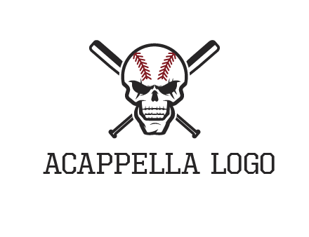 baseball bats behind skull with baseball pattern