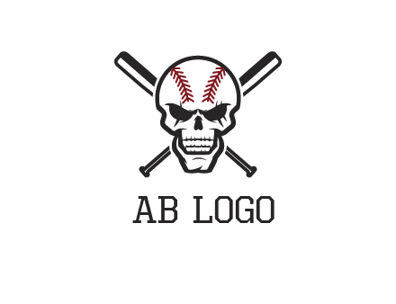 baseball bats behind skull with baseball pattern