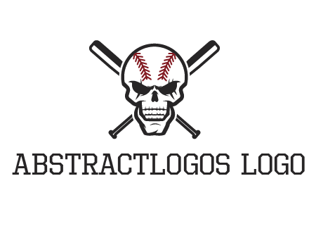 baseball bats behind skull with baseball pattern