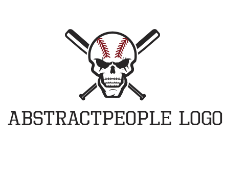 baseball bats behind skull with baseball pattern