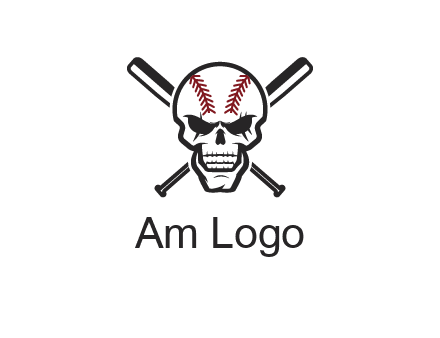 baseball bats behind skull with baseball pattern