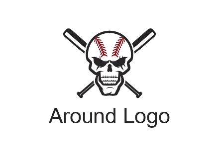baseball bats behind skull with baseball pattern