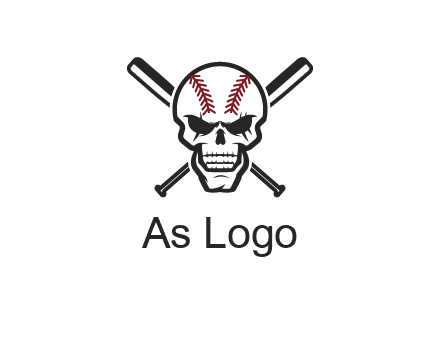 baseball bats behind skull with baseball pattern