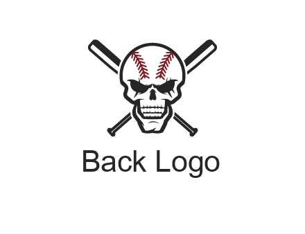baseball bats behind skull with baseball pattern