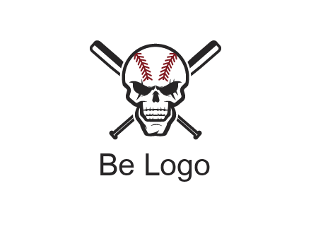 baseball bats behind skull with baseball pattern