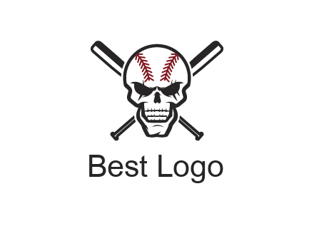baseball bats behind skull with baseball pattern