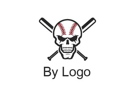 baseball bats behind skull with baseball pattern