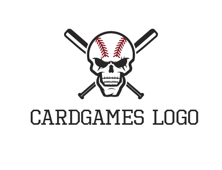 baseball bats behind skull with baseball pattern