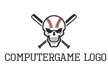 baseball bats behind skull with baseball pattern