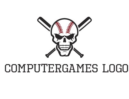 baseball bats behind skull with baseball pattern