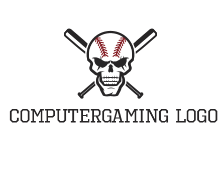 baseball bats behind skull with baseball pattern