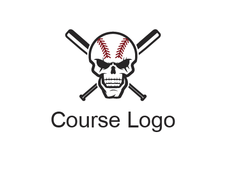 baseball bats behind skull with baseball pattern