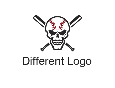 baseball bats behind skull with baseball pattern