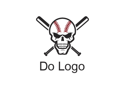 baseball bats behind skull with baseball pattern