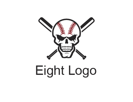 baseball bats behind skull with baseball pattern