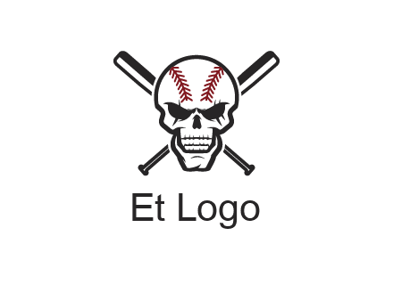baseball bats behind skull with baseball pattern