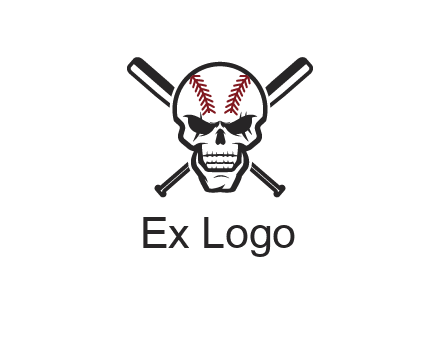 baseball bats behind skull with baseball pattern