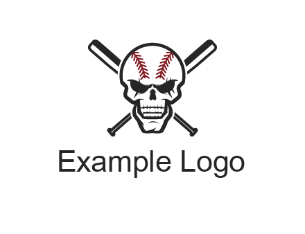baseball bats behind skull with baseball pattern