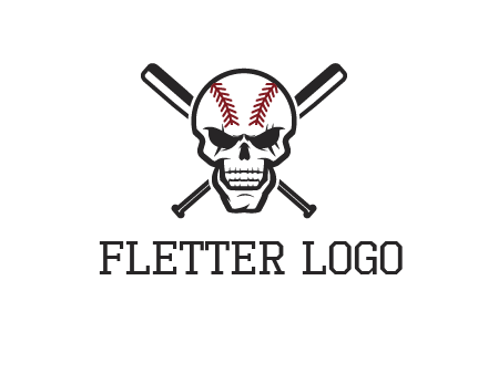 baseball bats behind skull with baseball pattern