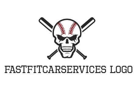 baseball bats behind skull with baseball pattern