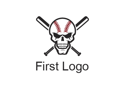 baseball bats behind skull with baseball pattern