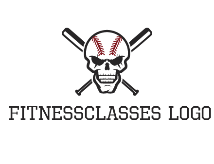baseball bats behind skull with baseball pattern