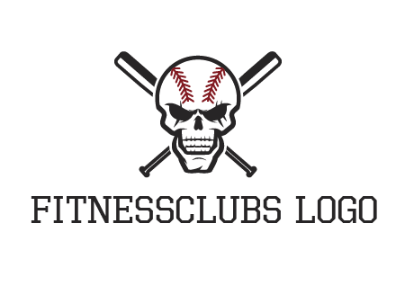 baseball bats behind skull with baseball pattern