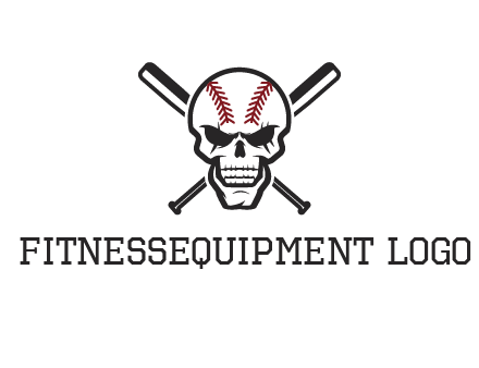 baseball bats behind skull with baseball pattern