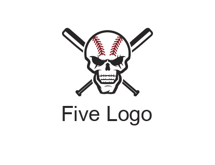 baseball bats behind skull with baseball pattern