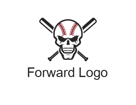 baseball bats behind skull with baseball pattern