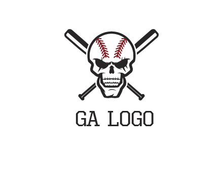 baseball bats behind skull with baseball pattern
