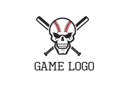 baseball bats behind skull with baseball pattern
