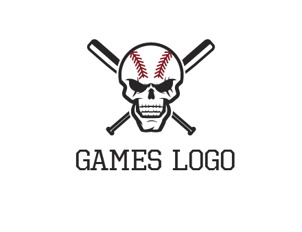 baseball bats behind skull with baseball pattern