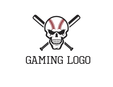baseball bats behind skull with baseball pattern