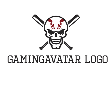 baseball bats behind skull with baseball pattern