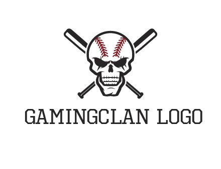baseball bats behind skull with baseball pattern