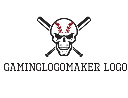 baseball bats behind skull with baseball pattern