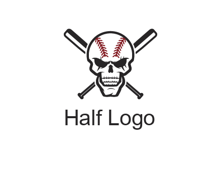 baseball bats behind skull with baseball pattern