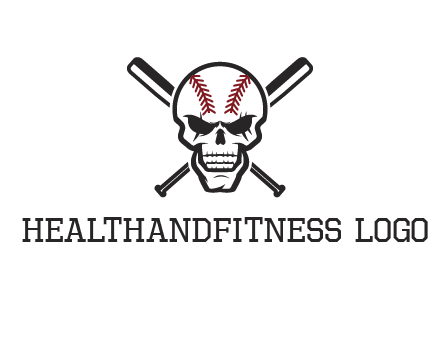 baseball bats behind skull with baseball pattern