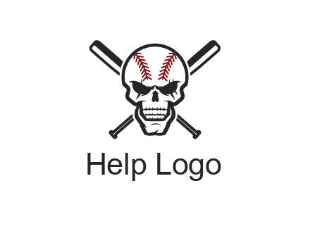baseball bats behind skull with baseball pattern